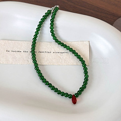 Старинные стеклянные зеленые круглые бусины ожерелья MA6144