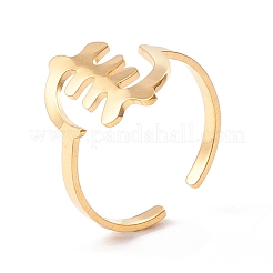 フィッシュボーンシェイプ 304 ステンレススチール カフリング 女性用  ゴールドカラー  内径：usサイズ9（18.9mm）&nbsp;RJEW-B035-07G
