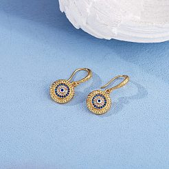 Кубический цирконий плоские круглые серьги с подвесками от сглаза&nbsp;EJEW-SW00011-03