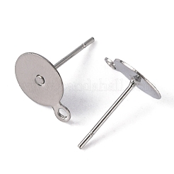 変色しないオリジナルカラーのステンレススチールスタッドピアス金具  カン付き  ステンレス鋼色  10.5x8mm  穴：1mm  ピン：0.7mm&nbsp;X-STAS-E029-2