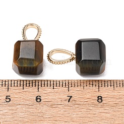 天然石タイガーアイペンダント  金色の真鍮製ペンダントバチカンが付いた、ファセットカットのキューブ型チャーム  19~20x9.5~10.5x9.5~10.5mm  穴：6.5x4mm&nbsp;GG-CBAE2A3-01G-02