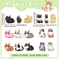 48個12スタイルアロイエナメルペンダント  カドミウムフリー＆ニッケルフリー＆鉛フリー  ゴールドカラー  猫のチャーム  ミックスカラー  22~25x16~24x2~3mm  穴：1.8mm  4個/スタイル&nbsp;ENAM-ME0001-33