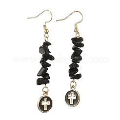 5 пара плоских круглых подвесных серег из натуральных смешанных камней EJEW-JE06602