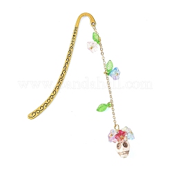Marcapáginas con forma de calavera sintética turquesa y dije de flor de acrílico y vidrio&nbsp;AJEW-JK00412