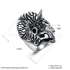 メンズステンレススチールフィンガー指輪  ワイドバンドリング  トリケラトプス  サイズ9  アンティークシルバー  18.9mm&nbsp;RJEW-BB29840-9