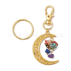 Porte-clés à puce chakra thème lune jaspe rouge naturel & howlite & œil de tigre & cornaline & aventurine verte & lapis lazuli & améthyste&nbsp;KEYC-JKC00963-01