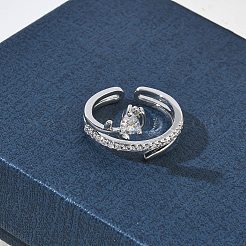 Offene Manschettenringe aus Messing mit Mikropavé und Zirkonia für Damen&nbsp;RJEW-L343-05P-02
