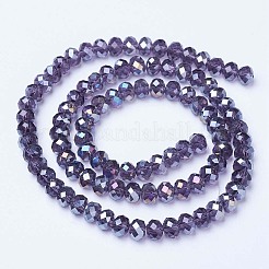 電気メッキガラスビーズセット  ABカラーメッキ  多面カット  ロンデル  インディゴ  10x8mm  穴：1mm  約60~61個/連  46~48cm&nbsp;LS-EGLA-A034-T10mm-B13
