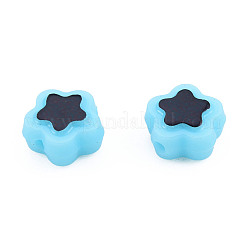 不透明なメッキアクリルビーズ  ライン入り  スター  ライトスカイブルー  9.5x10x5mm  穴：1.6mm  約1850個/500g&nbsp;OACR-N136-01F