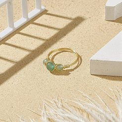 Круглое плетеное кольцо из бисера с натуральным зеленым авантюрином RJEW-JR00550-05