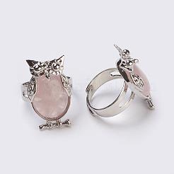 Натуральный розовый кварц регулируемый палец кольцо RJEW-E154-A09-P