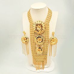 合金製フラワータッセル付きドロップスタッドピアス＆ネックレスセット（女性用）  ゴールドカラー  26.38インチ（67cm）&nbsp;YY6705-2