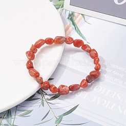 Bracciale elasticizzato con perline di diaspro rosso naturale per bambini&nbsp;BJEW-JB07031-08