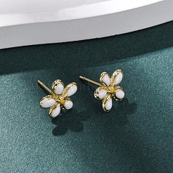 Серьги-гвоздики в виде цветка из латуни EJEW-H165-04G-01