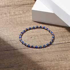 Смола сглаза круглый браслет из бисера стрейч с латунными бусинами для женщин&nbsp;BJEW-JB08095