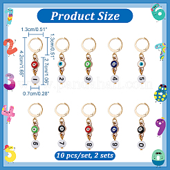 Маркеры петель с эмалевой подвеской ccb с замком и акриловой бусинкой с номером HJEW-AB00105