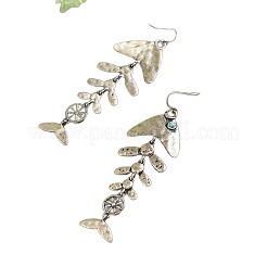 Серьги-подвески из цинкового сплава с синтетической бирюзой в форме рыбьей кости FS-WG46862-01