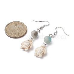 Женские серьги с подвесками из синтетической бирюзы и натуральных цветов амазонита с латунными булавками EJEW-JE05316