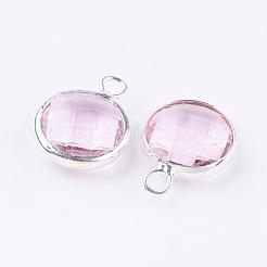 Silberfarbene flache runde Charms aus Messingglas&nbsp;GLAA-M003-A-10S