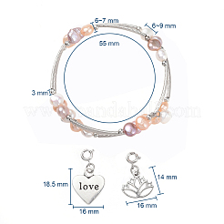 ラップブレスレット  天然パールのビーズで  チベット風合金チャーム  3つのループ  プラチナ  2-1/8インチ（5.4cm）&nbsp;BJEW-JB04739