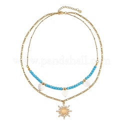 Подвеска в виде солнца из натуральной пресноводной ракушки и сплава стекла NJEW-JN05469-01