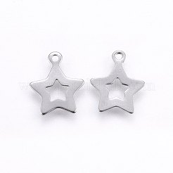 変色しにくい304ステンレススチールチャーム  スター  ステンレス鋼色  12x10x0.5mm  穴：1mm&nbsp;STAS-E438-66P