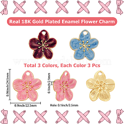 9個 3色 304ステンレススチールエナメルペンダント  花のチャーム  18KGP本金メッキ  ミックスカラー  24.5x22.5x2.5mm  穴：2.5mm  3個/カラー&nbsp;STAS-BBC0009-29