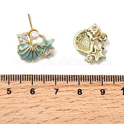 Серьги-гвоздики в форме ракушки с микропаве из прозрачного кубического циркония из латуни EJEW-C152-03G