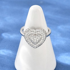 Bagues manchettes ouvertes en laiton serties de micro-pavés de zirconiums cubiques en forme de cœur pour femmes&nbsp;CU-CBA0A21-01P-02