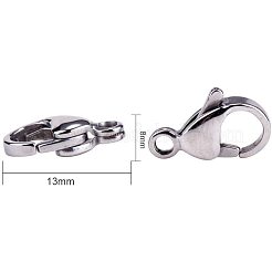 304ステンレススチール製ロブスタークロウ留め金  手動研磨  ニッケルフリー  ステンレス鋼色  13x8x4mm  穴：1.5mm&nbsp;STAS-PH0002C-01P-NF