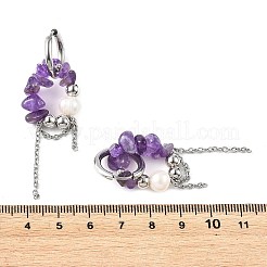 Boucles d'oreilles pendantes en copeaux d'améthyste naturelle&nbsp;EJEW-TA00817-02