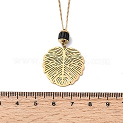 Ожерелья с подвеской в виде листа из нержавеющей стали 304 с дисковым стеклом NJEW-G184-02G