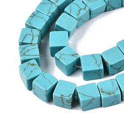 Окрашенные синтетические бирюзовые бусы нити G-T139-8x8-43A