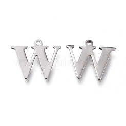 変色しにくい304ステンレススチールチャーム  レーザー切断  アルファベット  ステンレス鋼色  文字.w  12x14x0.8mm  穴：1mm&nbsp;STAS-H112-W-P