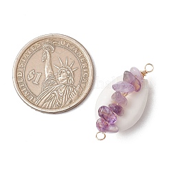 8 шт. 8 стиля натуральный розовый кварц и тигровый глаз и хаулит и зеленый авантюрин и золотой рутиловый кварц и аметист и красная яшма и аквамарин подвески-коннекторы из натуральной ракушки каури&nbsp;PALLOY-JF03493