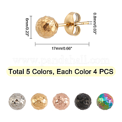 20 шт. 5 цвета ионного покрытия (IP) текстурированная круглая бусина 304 нержавеющая сталь фурнитура для сережек-гвоздиков EJEW-UN0001-70