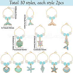20 шт. 10 стиля подвески для бокалов из сплава и эмали с изображением океана&nbsp;AJEW-SC00057