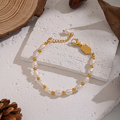 Браслеты из натурального пресноводного жемчуга и бусин из нержавеющей стали для женщин XK1851