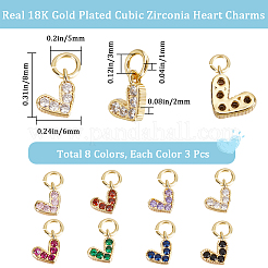 24 pièces 8 couleurs en laiton micro pavé breloques en zircone cubique&nbsp;ZIRC-BBC0002-07