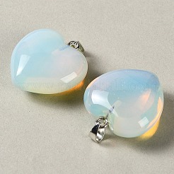 オパールペンダント  ハートチャーム  304ステンレススチールスナップオンベイル付き  ステンレス鋼色  32~33x30x14~15mm  穴：7.5x4mm&nbsp;GG-CBAA0EE-04P-21