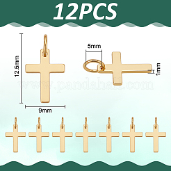 真鍮製ペンダント12個  クロスチャーム  丸カン付き  14KGP本金メッキ  12.5x9x1mm  穴：3.5mm&nbsp;FIND-UN0006-91