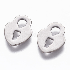 変色しにくい201ステンレススチールチャーム  ハート南京錠  ステンレス鋼色  13x10x1mm  穴：4x3mm&nbsp;STAS-L234-058P