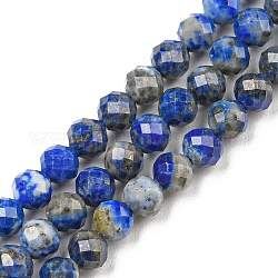 Abalorios de lapislázuli naturales hebras, redondo, facetados, 3mm, agujero: 0.5 mm, aproximamente 144~146 pcs / cadena, 15.35 pulgada (39 cm)