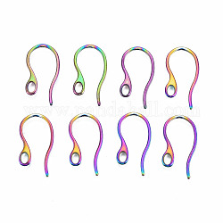 304 Stainless Steel Earring Hooks, Ear Wire, with Horizontal Loop, Rainbow Color, 22x12mm, Hole: 2mm, 18 Gauge, Pin: 1mm