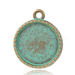 Flat Round with Crown Alloy Pendant Cabochon Settings, Nickel Free, Antique Bronze & Green Patina, 26x21.5x3mm, Hole: 2mm, Tray: 18mm