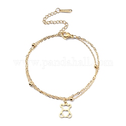 304 Edelstahl-Armband mit Bärenanhänger für Damen, golden, 6-3/4 Zoll (17.1 cm)
