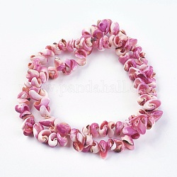 Chapelets de perles en coquille de spirale naturelle, teinte, pépites, rose chaud, 7~12mm, Trou: 1mm, Environ 100 pcs/chapelet, 16.33 pouce (41.5 cm)