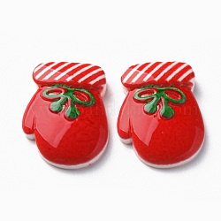 Opaque Resin Cabochons,  Christmas Style, Gloves, Red, 20.5x15.5x4.5mm