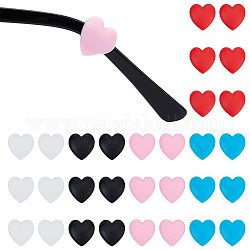 Gorgecraft 15 par 5 colores silicona gafas empuñaduras para orejas, corazón, color mezclado, 12x11.5x4mm, 3 pares / color