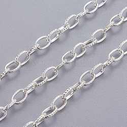 Iron Cable Chains, Textured, Unwelded, with Spool, Flat Oval, Silver Color Plated, 7x4.5x1mm, about 328.08 Feet(100m)/roll